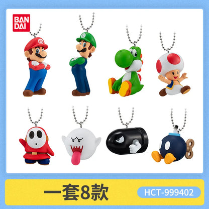 New Bandai Original Shokugan Super Mario Luigi Yoshi Toad Mini Anime Figure Keychain Collectible Charm Pendant Case Decor Gift