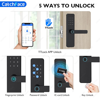 Bluetooth TTLock App Fingerprint Door Lock Code Card Key Touch Screen Smart Door Lock Security Digital Electronic Lock For Home