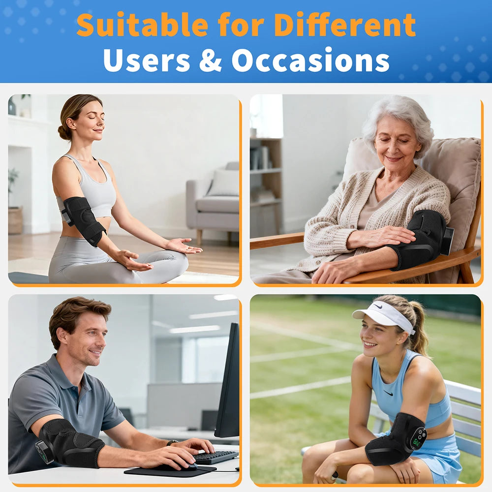 Cordless Electric Heated Massage Elbow Brace 5 Levels Hot Compress Elbow Vibration Massager for Tennis Sport Arm Muscle Joint