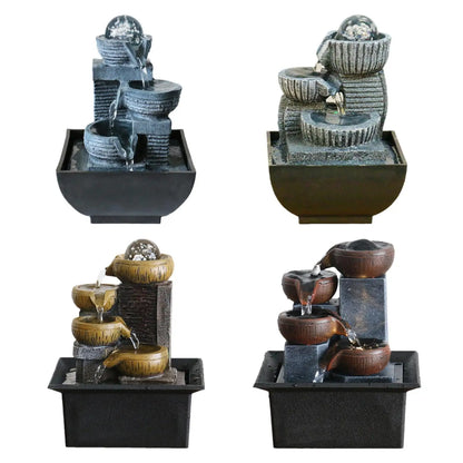 Tabletop Water Fountain Resin LED Flow Water Miniature Indoor Decor USB Feng Shui for Meditation Room Bedroom Office