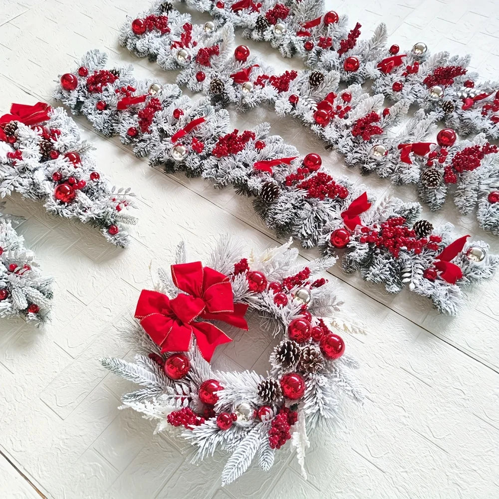 Christmas Wreath Rattan Set Christmas Decorations Bow Flower Garland For Front Door Hanging Christmas Ornaments New Year Decor