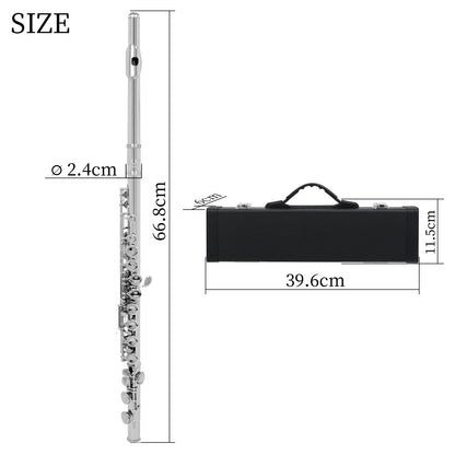 SLADE 16 Closed Open Holes C Key Flute Musical Instrument Concert Flute Silver Plated Professional Transverse Flute With E Key