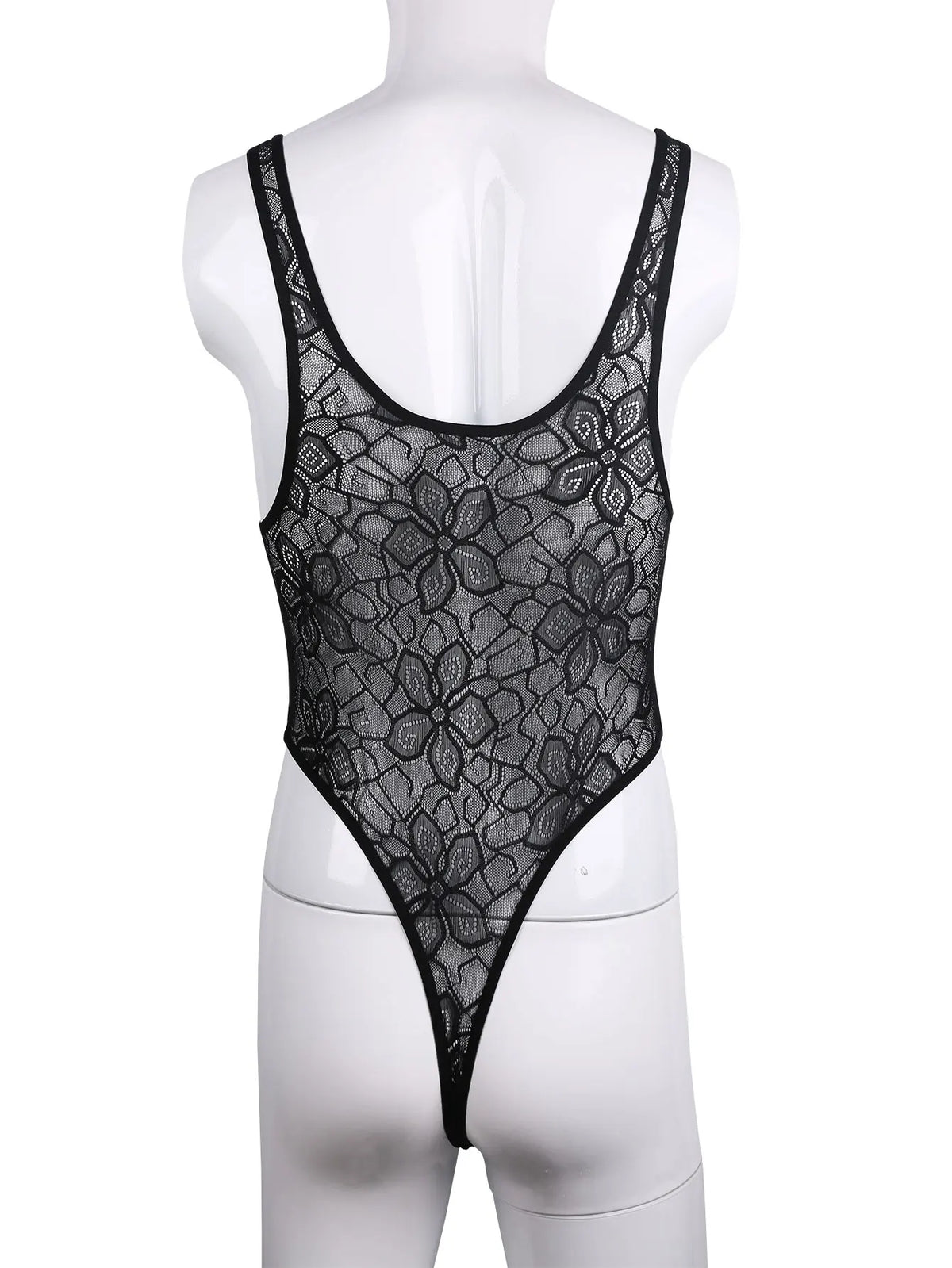 Men's One-piece High Cut G String Underwear Wrestling Singlet Leotard Sheer Bodysuit Thongs Sissy Lingerie See Through Nightwear