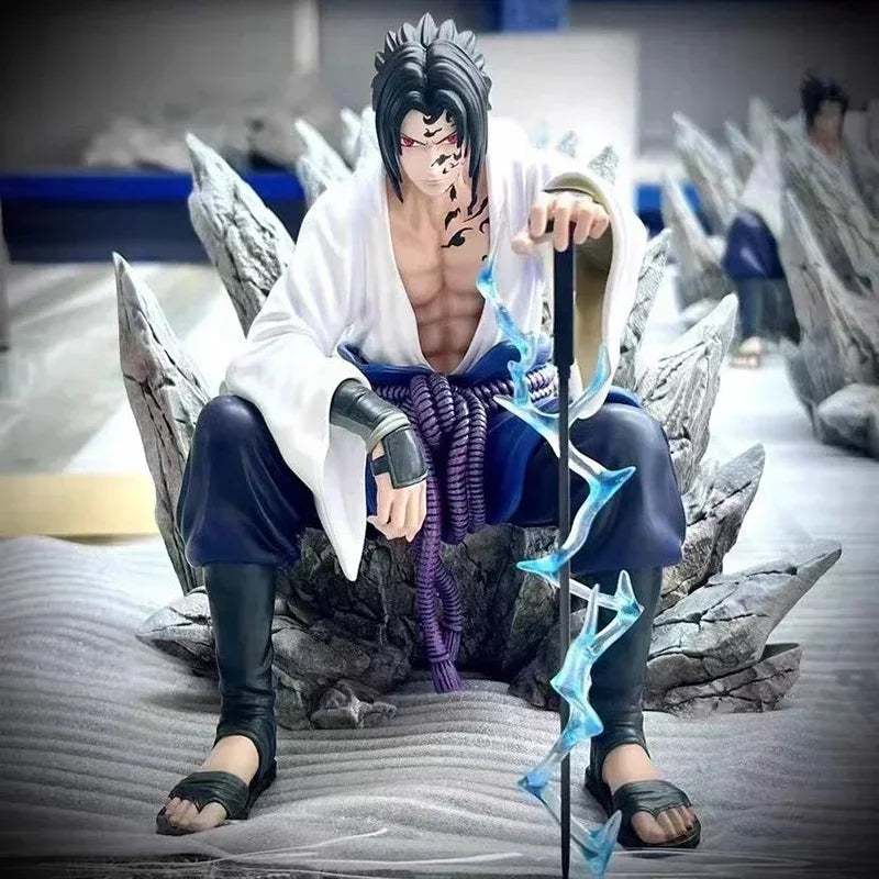 18cm NARUTO Uchiha Sasuke Mantra Seal Action Figure Sitting Pose Pvc Model Statue Collection Decoration Toys Gift Ornaments