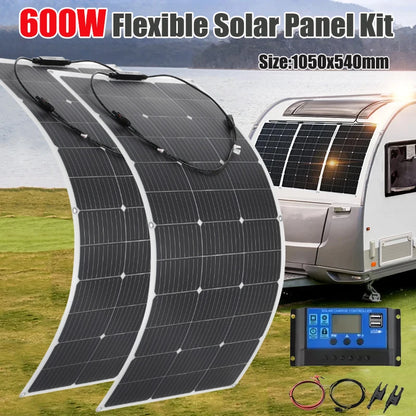 300W 600W Flexible Solar Panel With 60A Solar Regulator Cable For 12V Battery Charger Home Roof Outdoor Camping Car RV Boat
