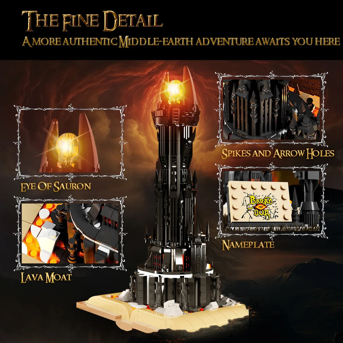 966PCS Black Tower Magic Book Building Blocks Dark Magic Castle Model Assembly Bricks Set With Lights DIY Toys Teenagers Gifts