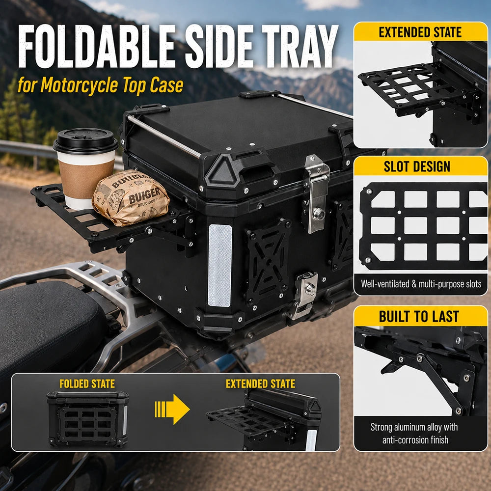 Universal Motorcycle Foldable Molle Side Panel For BMW Honda Yamaha KTM ADV Aluminum Luggage Box Storage Rack