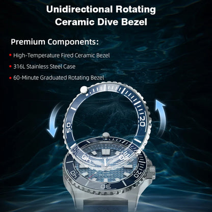 NORTH EDGE ABYSS Men Solar Powered Diving Quartz Luxury Watch 200M Waterproof Dive Sports Watches 316L Steel Case 180+ Day Power