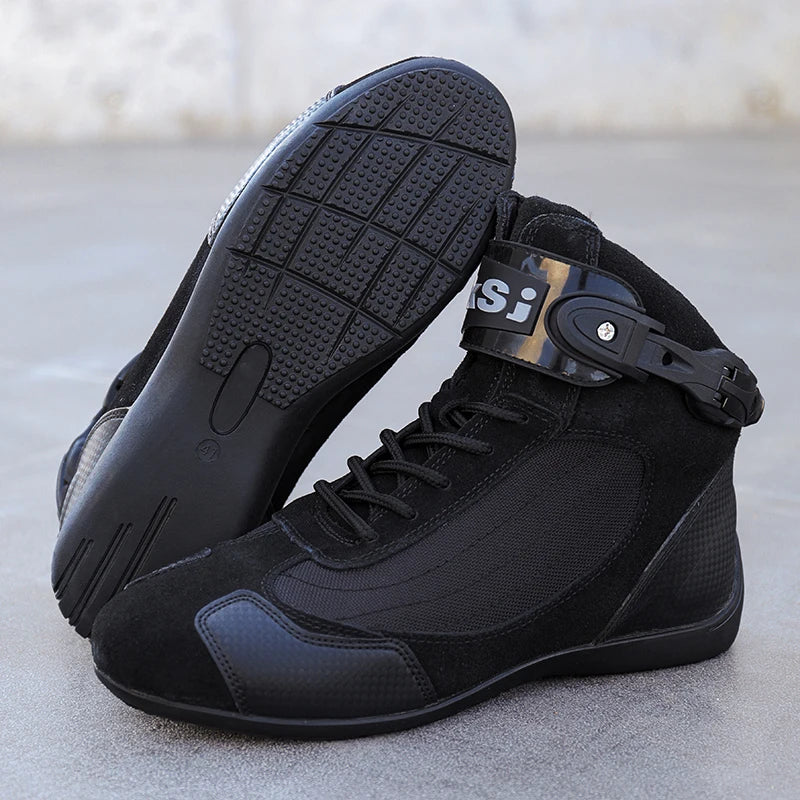Men's Classic Motorcycle Boots Lightweight Breathable Motocross Racing Karting Shoes Motorcyclist Go-Kart Footwear