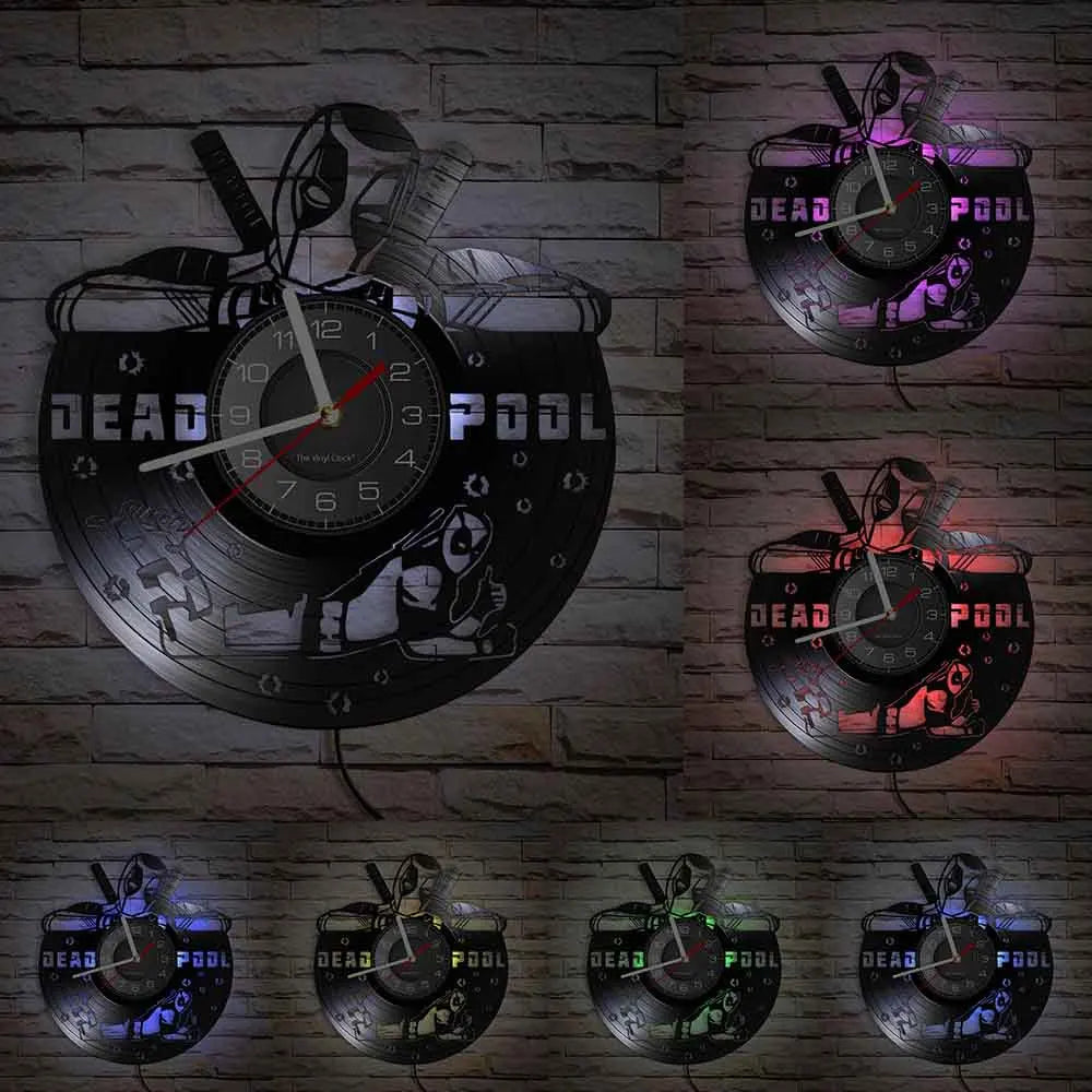Anti-hero Deadpool Inspired Wall Clock For Living Room Home Theater Cinema Decor Retro Album Artwork Vinyl LP Record Wall Clock