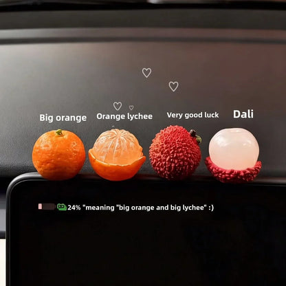 Personalized and creative cartoon car decorations on the center console, simulating orange and lychee car decorations