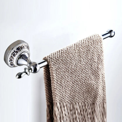 Luxury Towel Rack Wall Mounted Bathroom Accessories Set Ceramic Stainless Steel  Bath Hardware Sets Chrome Toilet Brush Holder