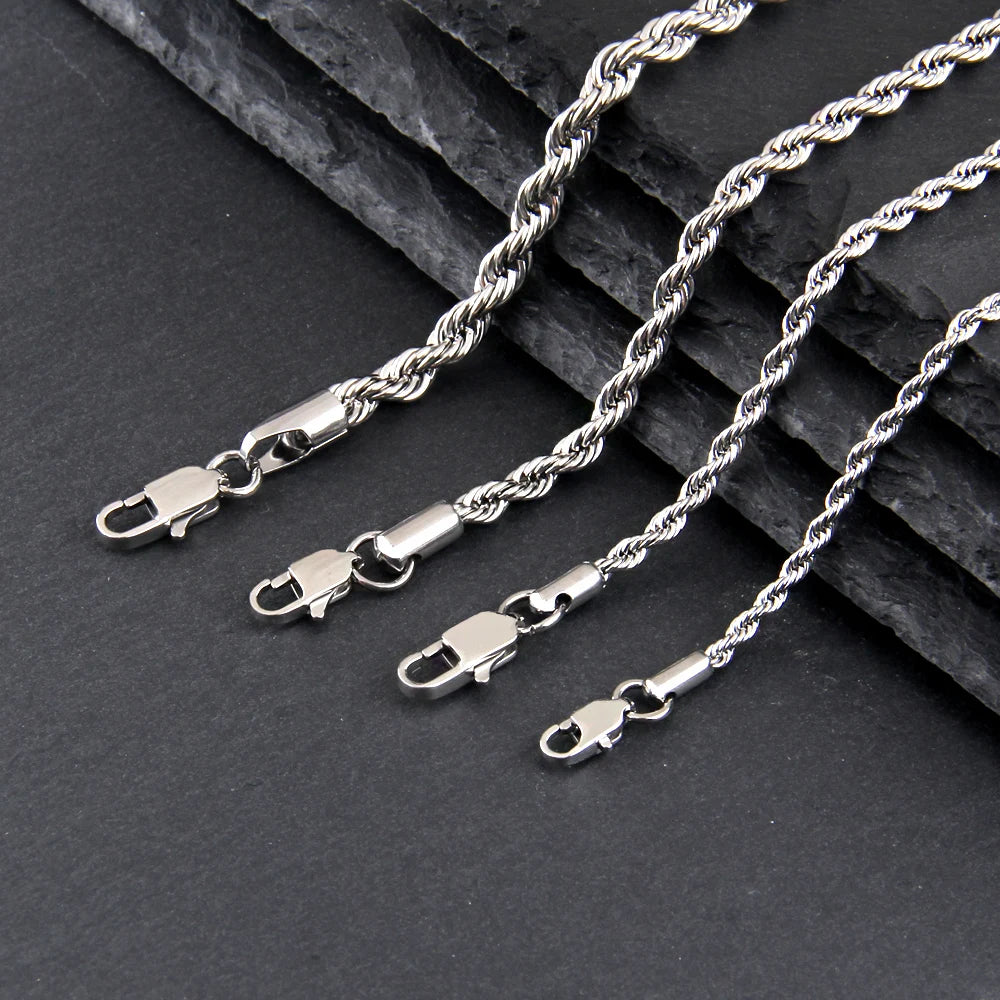 304 Stainless Steel Twist Rope Chain Necklace for Men Women PVD Silver Plated 2mm/2.5mm/3mm/4mm/5mm Width Accessories with box