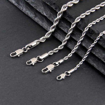 304 Stainless Steel Twist Rope Chain Necklace for Men Women PVD Silver Plated 2mm/2.5mm/3mm/4mm/5mm Width Accessories with box