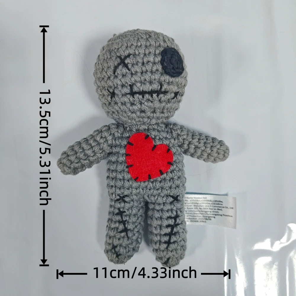 Crocheted Voodoo Doll Handmade Cute Red Heart Yarn Dolls Keychain Halloween Decoration Creative Gift For Party Home Decor