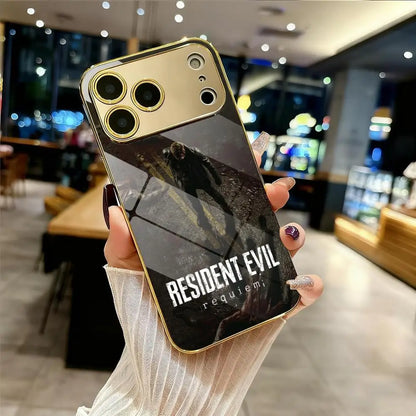 R-Resident Evil 9 Phone Case For IPhone 17 16 15 14 13 12 Pro Max Plus Electroplated Metal Bumper Case Tempered Glass Back