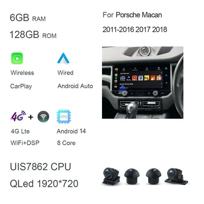 12.3" QLED 1920*720 Carplay Auto Android 13.0 8G+256G Car DVD Player GPS Map WIFI Bluetooth Radio For Porsche Macan 2010-2016