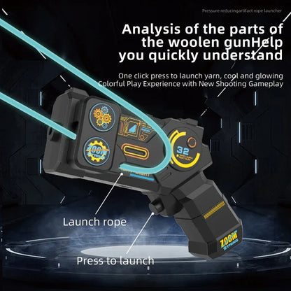 Glow in the Dark Luminous String Rope Launcher One-Click Interactive Stress Relief Toy for Kids Party Gift