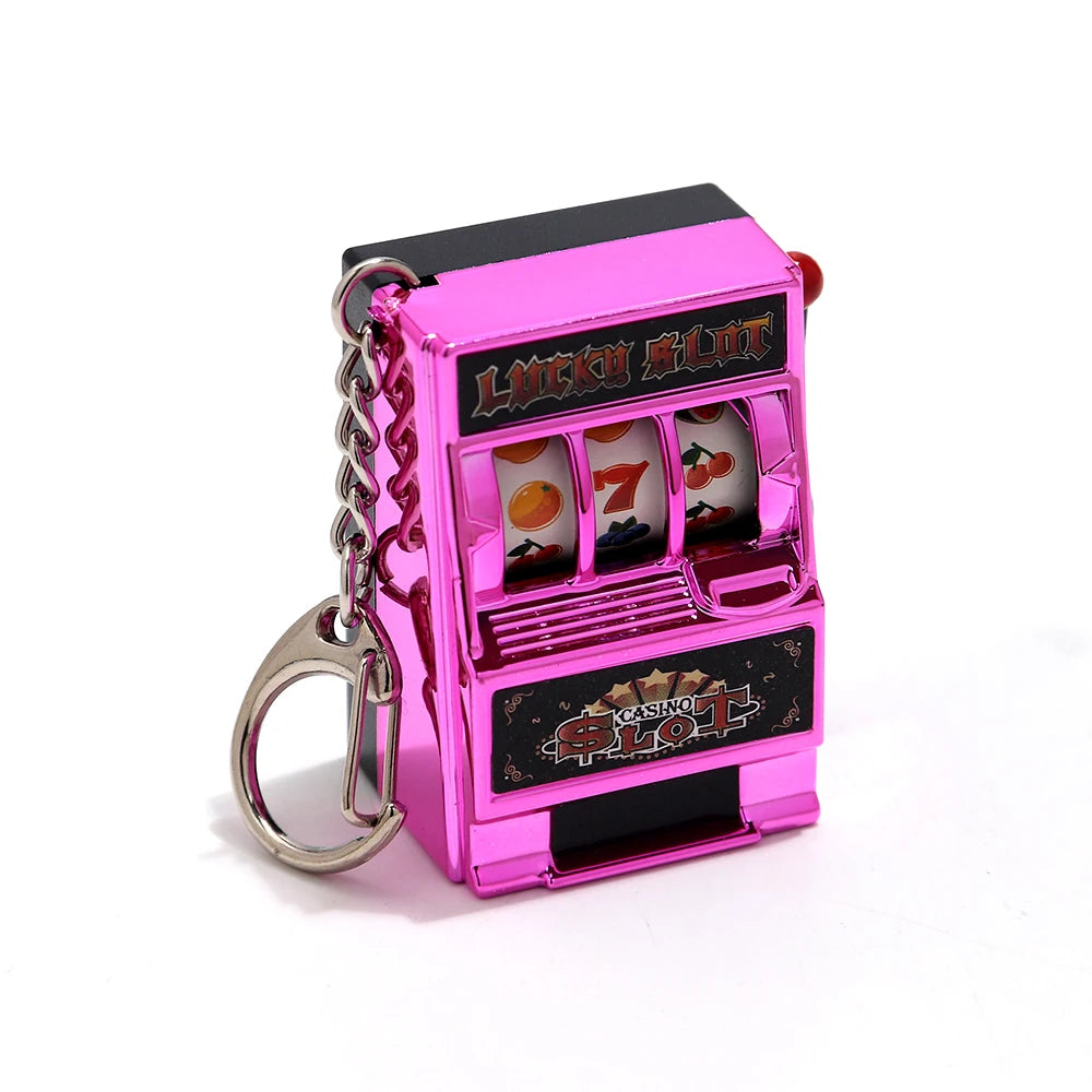 Mini Gambling Slot Machine Key Chains Creative Arcade Pocket Fruit Lucky Jackpot Gadget Antistress Toy Funny Games Keychain Ring