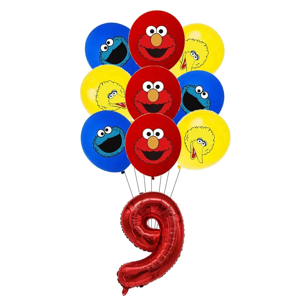 Cartoon Sesames  Street Birthday Party Decor Elmo and Friends Theme Tablecloth Plate Balloon Set Cake Decor Baby Shower