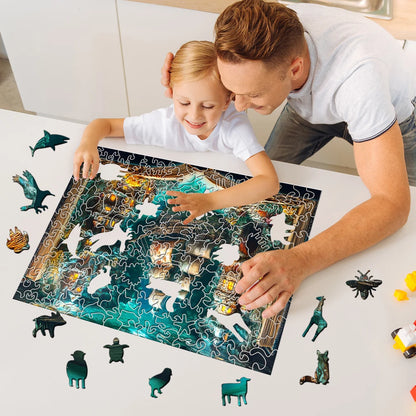 3D Stereo Book Scene Wooden Puzzle - Montessori Toy with Exquisite Patterns, Animal-Themed, Birthday Gift for Adults & Kids