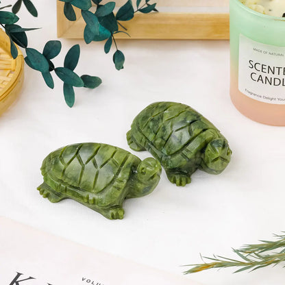 1pc Natural Crystal Green Jade Turtle Tortoise Statue Carved Reiki Healing Crystal Animal Figurine Crafts Home Decoration