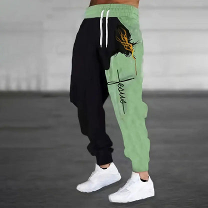 Winter New Thick Warm Pants Fashion 3D Geometric Pattern Printed Sweatpants Men Loose Casual Pocket Drawstring Sweatpants