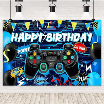 Game On Theme Video Gamer Kids Birthday Party Neon Green Gaming Next Level Up Background Baby Shower Decoration Supplies Props
