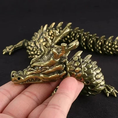 3D Dragon Statue Ornament Moveable Body Joints Antique Brass 15/20/23cm Lucky Office Desktop Home Decor Gift