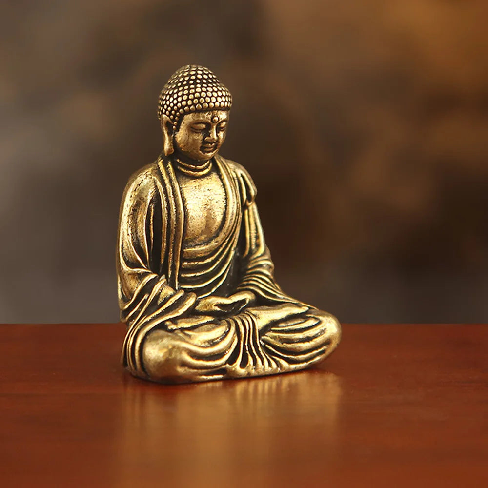 Mini Brass Tathagata Buddha Statue Buddhist Mahāvairocana Idol Crafts Fengshui Blessing Ornament Car Furniture Home Decoration
