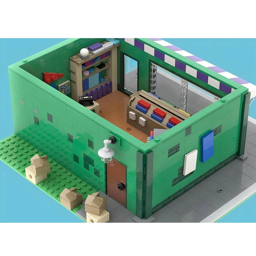MOC Building Modular Robot Dungeon with Baseball Card Store Street Scene Collectible Building Blocks DIY Assembly Toy Boy Gift