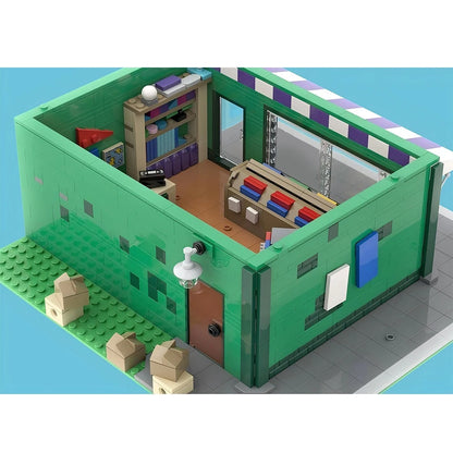 MOC Building Modular Robot Dungeon with Baseball Card Store Street Scene Collectible Building Blocks DIY Assembly Toy Boy Gift
