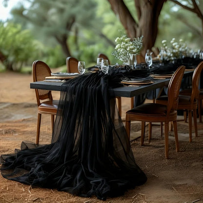 Large Black Sheer Tulle - Halloween Spooky Party Decor, Elegant Door Curtain, Wall & Table Decoration