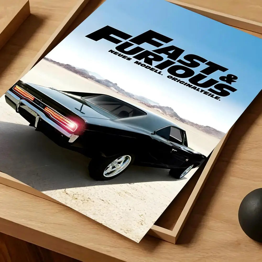 Movie Fast & Furious Poster Self-adhesive Art Waterproof Paper Sticker Coffee House Bar Room Wall Decor