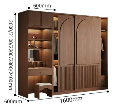 Customizable Solid Oak Wardrobe with Sliding Doors, Suitable for Home Use in Bedrooms, Featuring a Dressing Table.