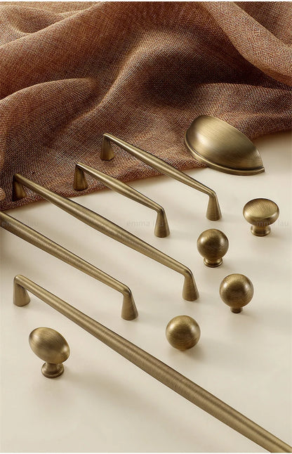 Light Luxury Brass Furniture Handles Retro Long Strip Cabinet Handles Round Door Drawer Knobs Kitchen Wardrobe Cupboard Pulls