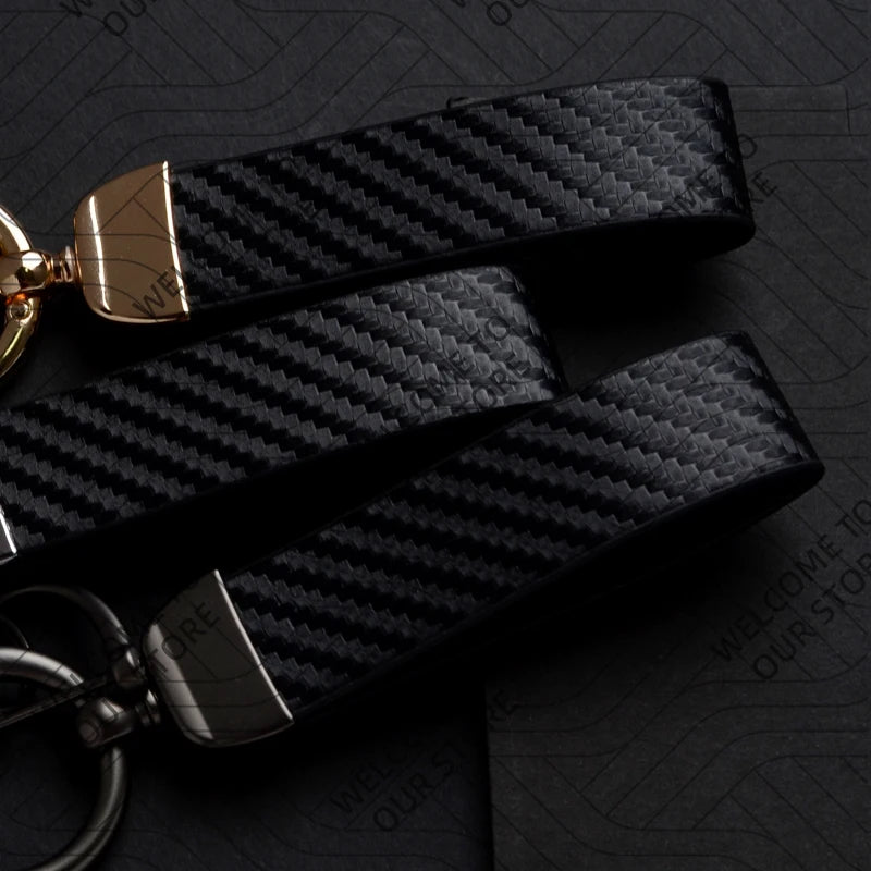 DELTA MUSA LANCIA Logo Car Carbon Fiber Leather Keychain