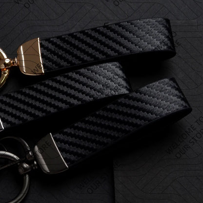DELTA MUSA LANCIA Logo Car Carbon Fiber Leather Keychain