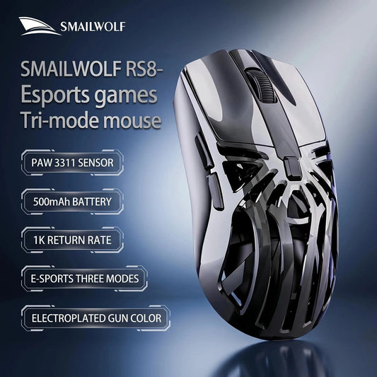 2026 NEW SMAILWOLF RS8 Wireless mouse Bluetooth three-mode gaming notebook PAW3311 1KHZ spider shape gaming mouse for big hands
