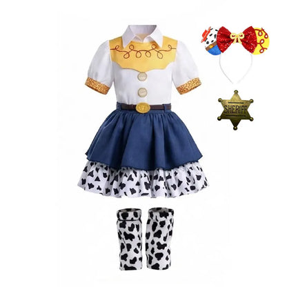 2026 Cool Girl Western Cowgirl Suit Double Layer Cow Print Skirt With Leg Warmers Kid Toy Party Movie Costume Fancy Jessie Dress
