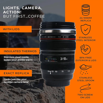 Coffee Mug Thermal  Camera Len Cup Tnsulated Water Bottle  Stainless Steel Tumbler Leakproof Vacuum Flasks for Camping Drinkware