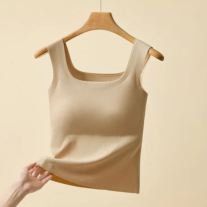 For 35-105kg 2025 New Seamless Plus Size Camisole Top for Women with Fixed Cup Build-in Bra Beautiful Back Underwear Tummy Cover