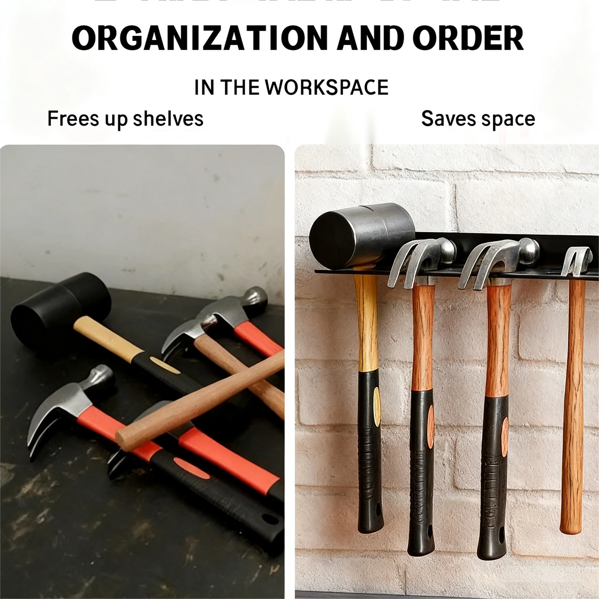 Wall-Mounted Tool Rack, Metal Multi-Hook Organizer Rack, for Garage & Workshop Tool Storage, Safely Holds Hammers, Screwdrivers