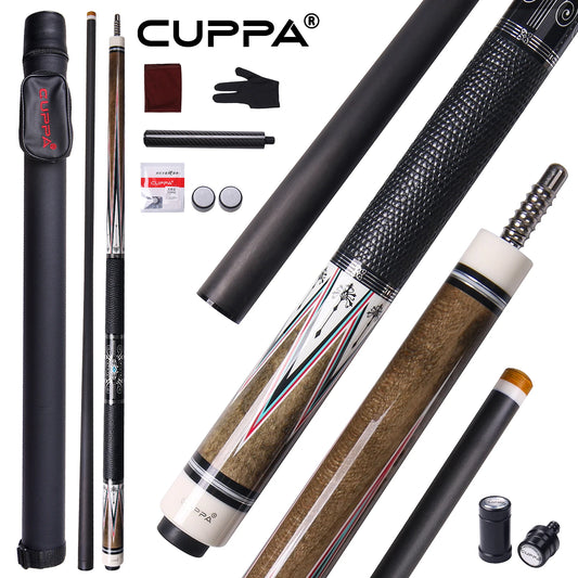New CUPPA HZ-1 Professional Carbon Fiber Pool Cue Stick Set Low-Deflection Shaft Leather Grip 12.5mm Tip for Billiards Club