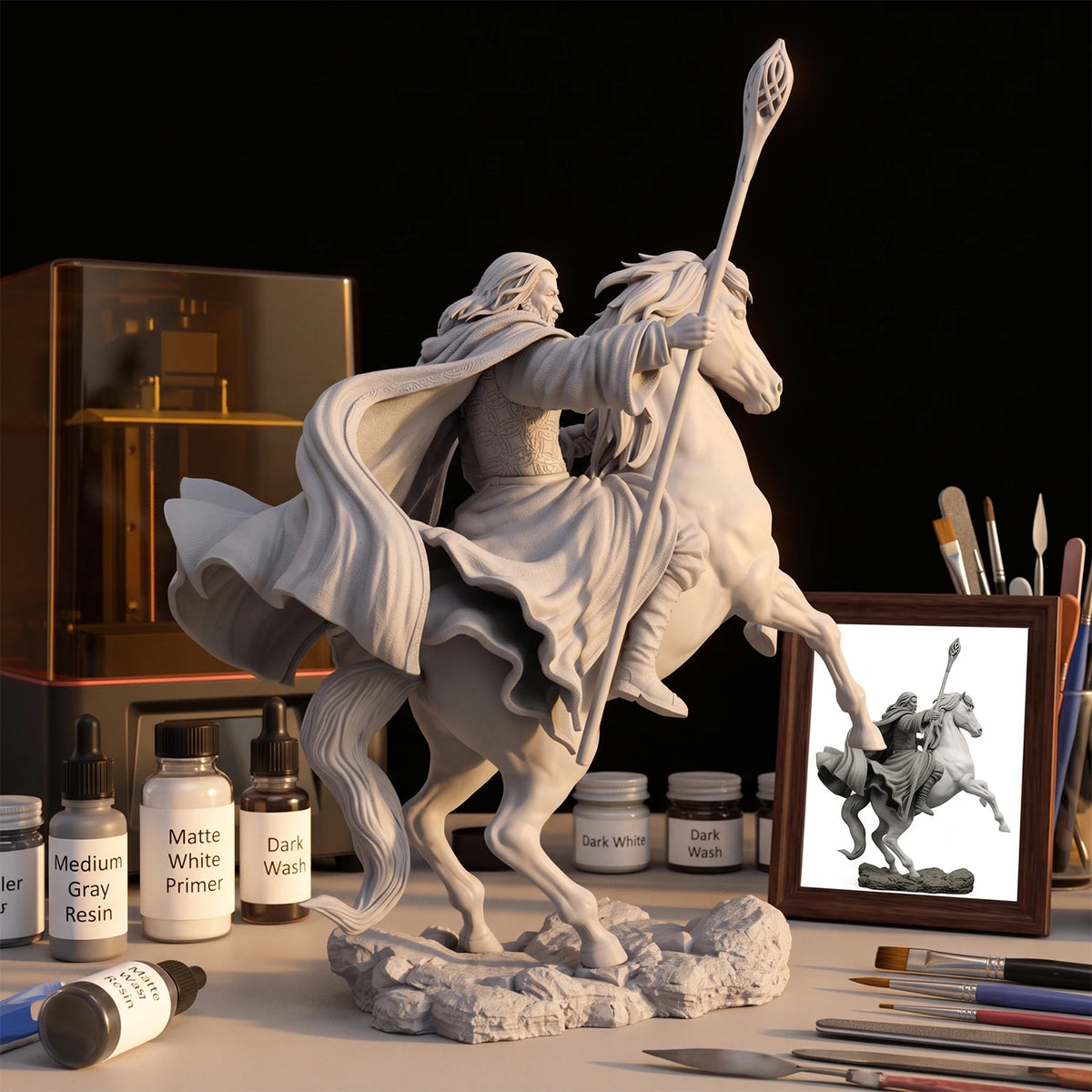 1/18 1/12 The Wizard on Horseback Unpainted Unassembled 3D Printing Model Garage Kits (Requires Painting and Assembly)