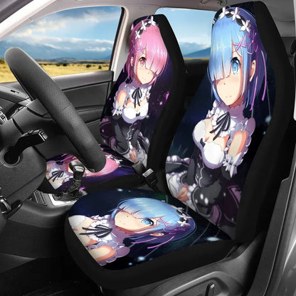 Re Zero Rem Ram 3D Printing Anime Universal Fit Car Seat Covers Black Front Seat Durable Washable Auto Mads Vehicle Seat Covers