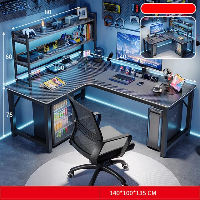 L Shape Computer  for Home Office Gaming Desk with Storage Shelves Modern Adjustable Height Desk Workstation Desk Table