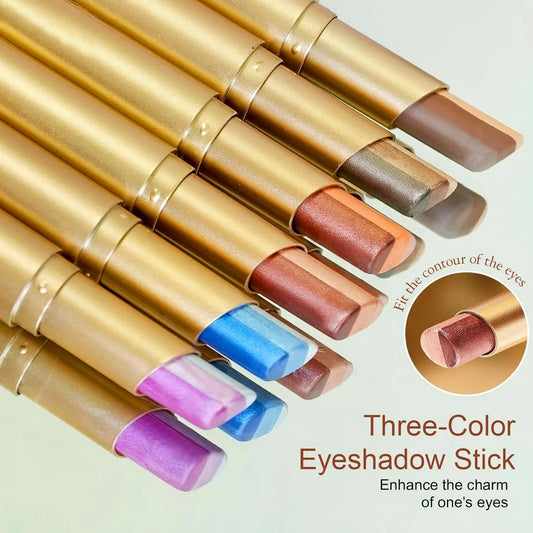 Three Color Matte Pearlescent Eye Shadow Stick Waterproof Durable Gloss Smoked Eye Makeup for Long-Lasting Wear