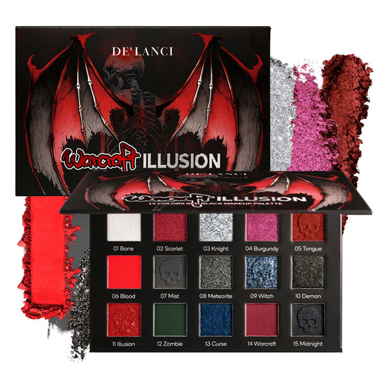 DE'LANCI Red Black Eyeshadow Palette,15 Colors Red Eyeshadow Goth Make-up,Gray Silver Shimmer Glitter Eyeshadow Palette,Burgundy