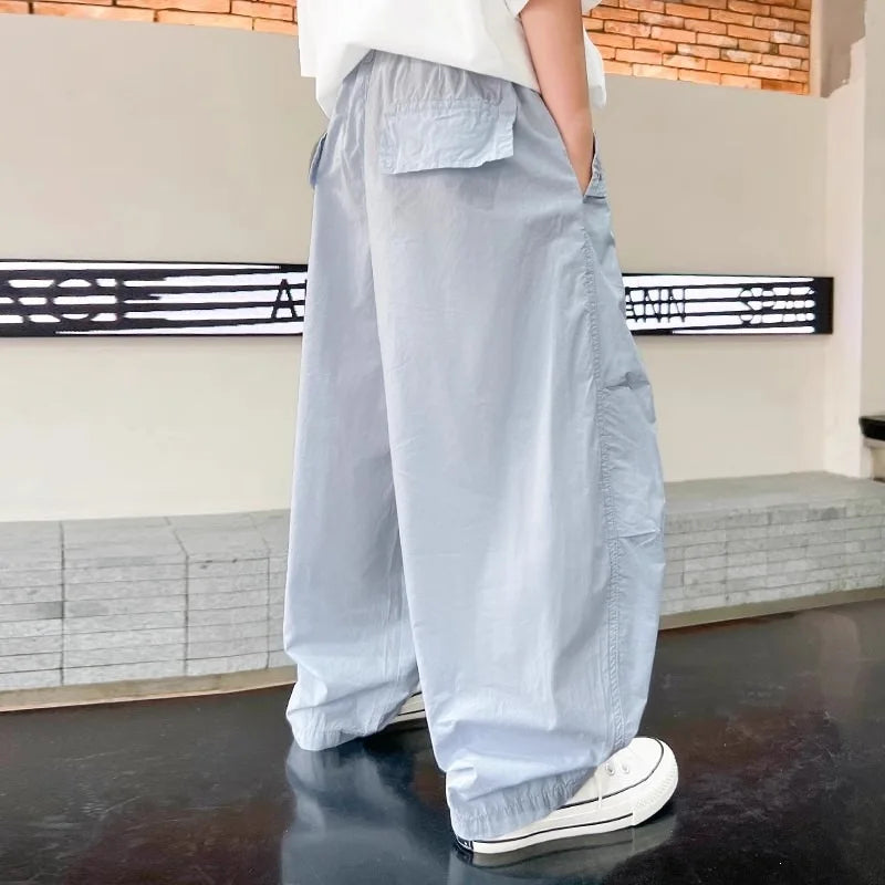 Teen Boys Pants 2026 New Spring Autumn Pants Children's Straight Trousers Teenager Wide-legged Cargo Pants Kids Loose Clothes